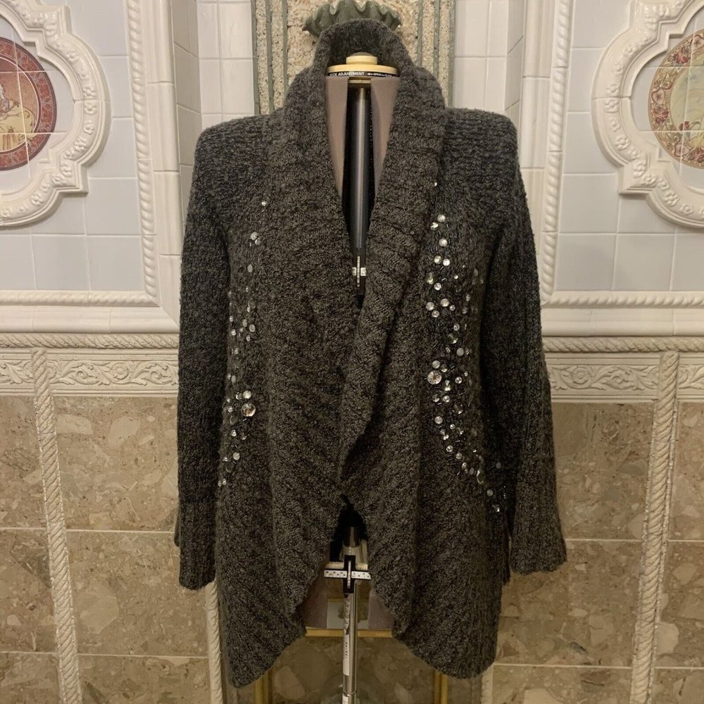Needleworks. Size 26W-28W. Embellished Beaded Flluffy Open Front Sweater. DBR